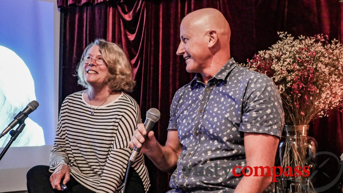 Better days - hosting a chat with award winning author and foreign correspondent Elizabeth Becker at The Old Compass Cafe, Saigon Better days - hosting a chat with award winning author and foreign correspondent Elizabeth Becker at The Old Compass Cafe, Saigon